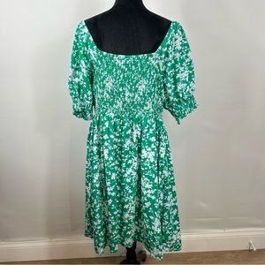 Draper James Cam Smocked Dress Green Short Sleeve Floral Size XXL
